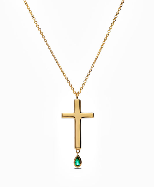 Medium Emerald and Gold Cross