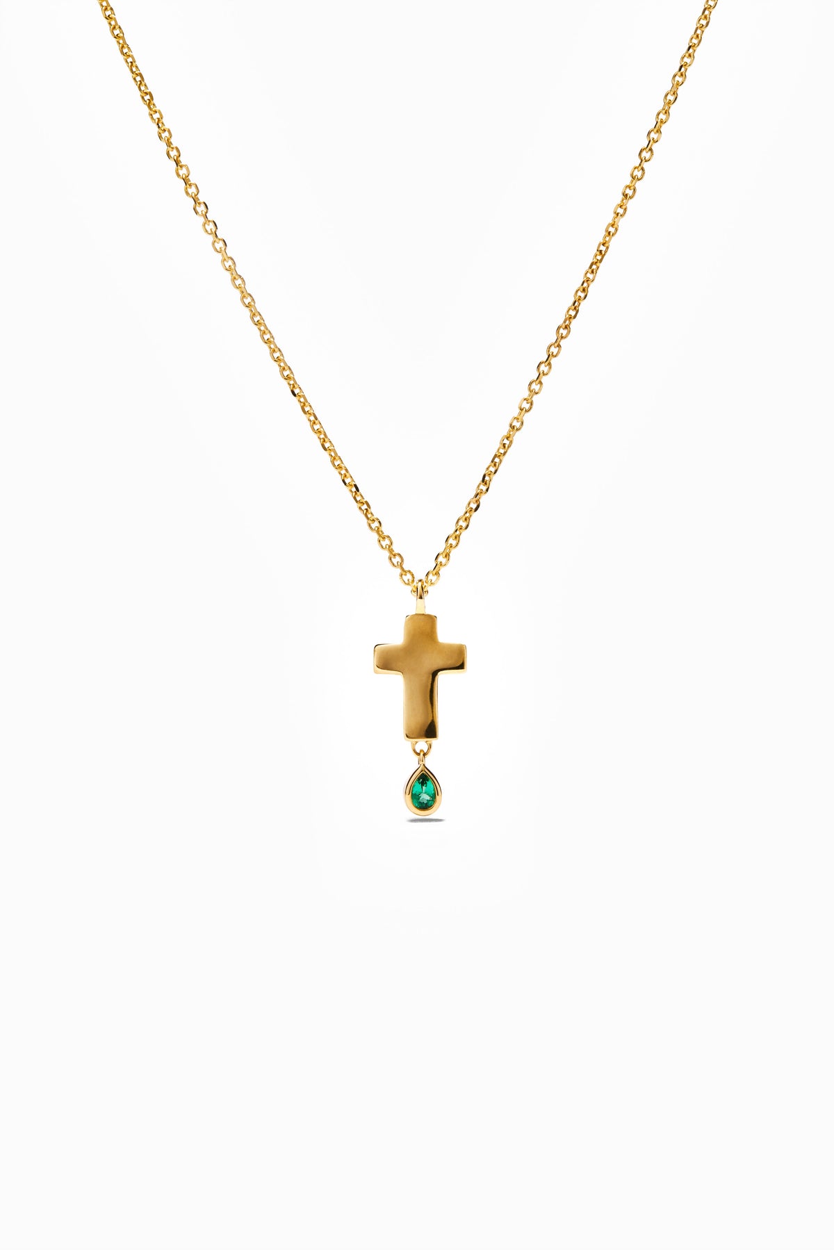 Small Gold and Emerald Cross Necklace
