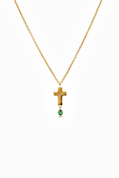 Small Gold and Emerald Cross Necklace