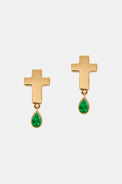 Emerald Cross Studs