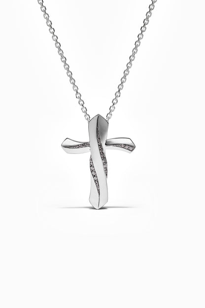 Large Silver and Black Diamond Cross