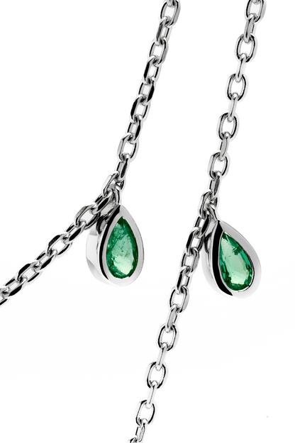 Double Strand Silver and Emerald Cross Necklace