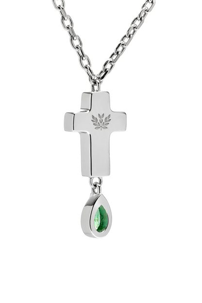 Small Silver Emerald Cross Necklace