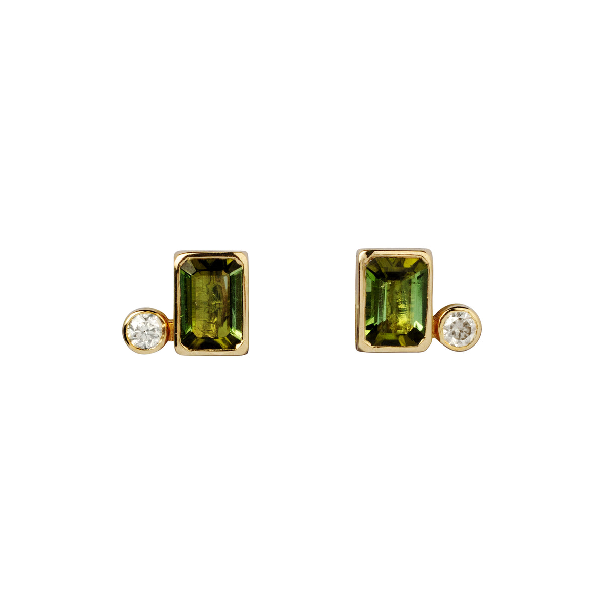 Green Tourmaline Studs w/ Accent Diamonds
