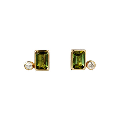 Green Tourmaline Studs w/ Accent Diamonds