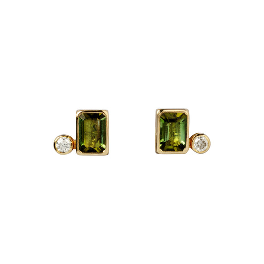 Green Tourmaline Studs w/ Accent Diamonds
