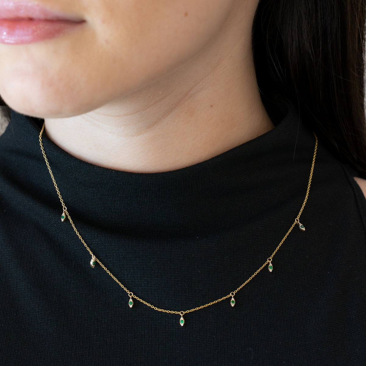 Diamond and Emerald Leaf Necklace