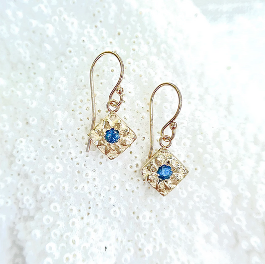 Love Star Blue Sapphire Dangle Earrings