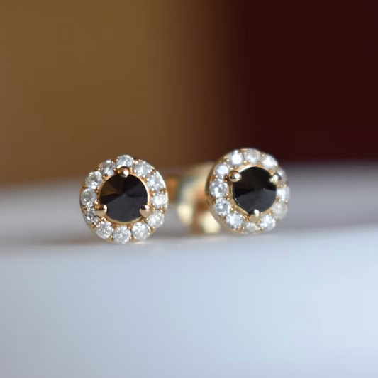 Inverted Black Diamond Halo Studs