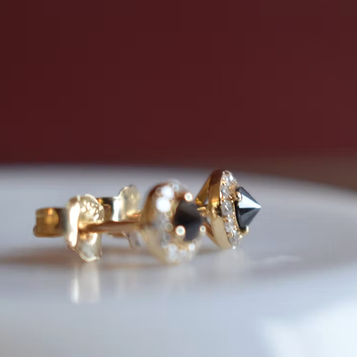 Inverted Black Diamond Halo Studs
