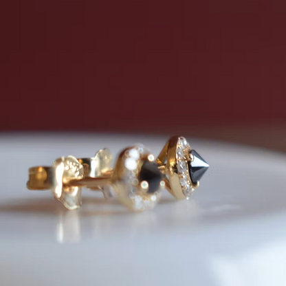 Inverted Black Diamond Halo Studs