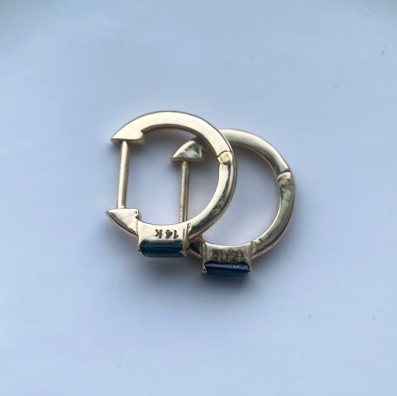Sapphire Baguette Hoops