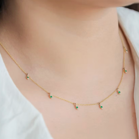 Diamond and Emerald Leaf Necklace