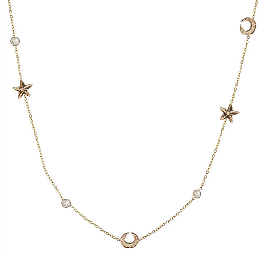 Star Moon Long Diamond Necklace