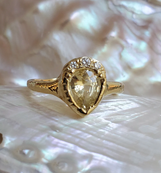 Yellow Sapphire Pear Engagement Ring | Communion By Joy | Surefire Fine Jewelry | 14K Gold