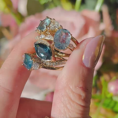 1.25 ct Hexagon Teal Green Sapphire and Diamond Engagement Ring | SUREFIRE FINE JEWELRY | 14K Gold