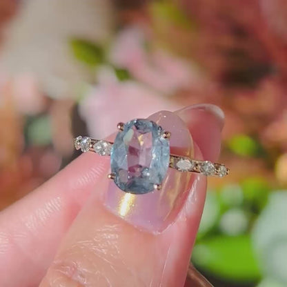 2.37 ct Oval Light Blue Sapphire Engagement Ring | SUREFIRE FINE JEWELRY | 14K Gold
