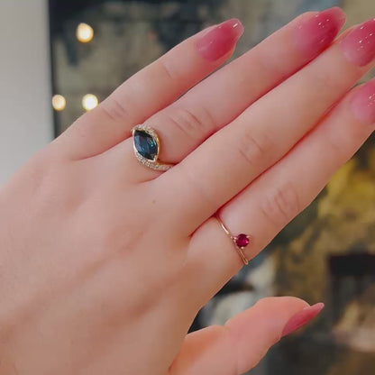 1.5 ct Teal Blue Sapphire Marquise Engagement Ring | SUREFIRE FINE JEWELRY | 14K Gold