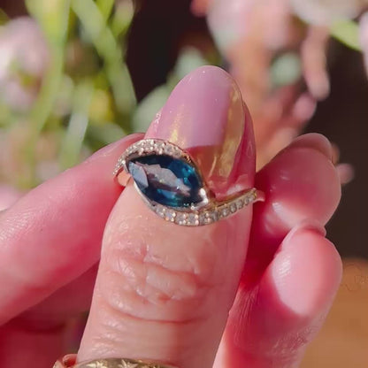 1.5 ct Teal Blue Sapphire Marquise Engagement Ring | SUREFIRE FINE JEWELRY | 14K Gold