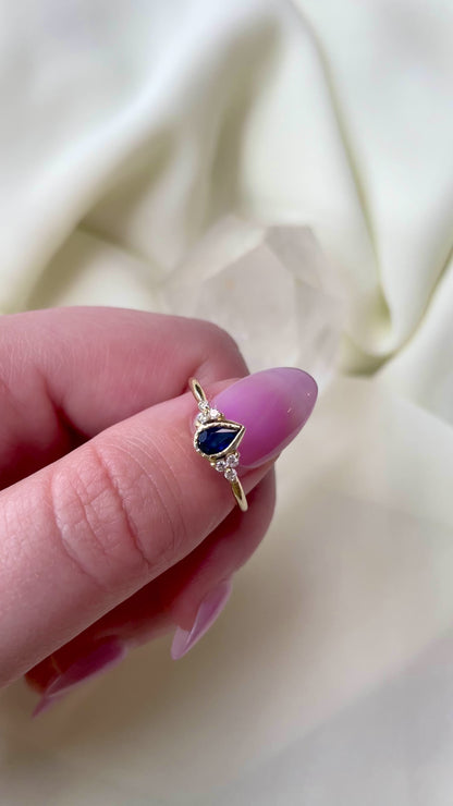 Blue Sapphire Pear Cluster Ring