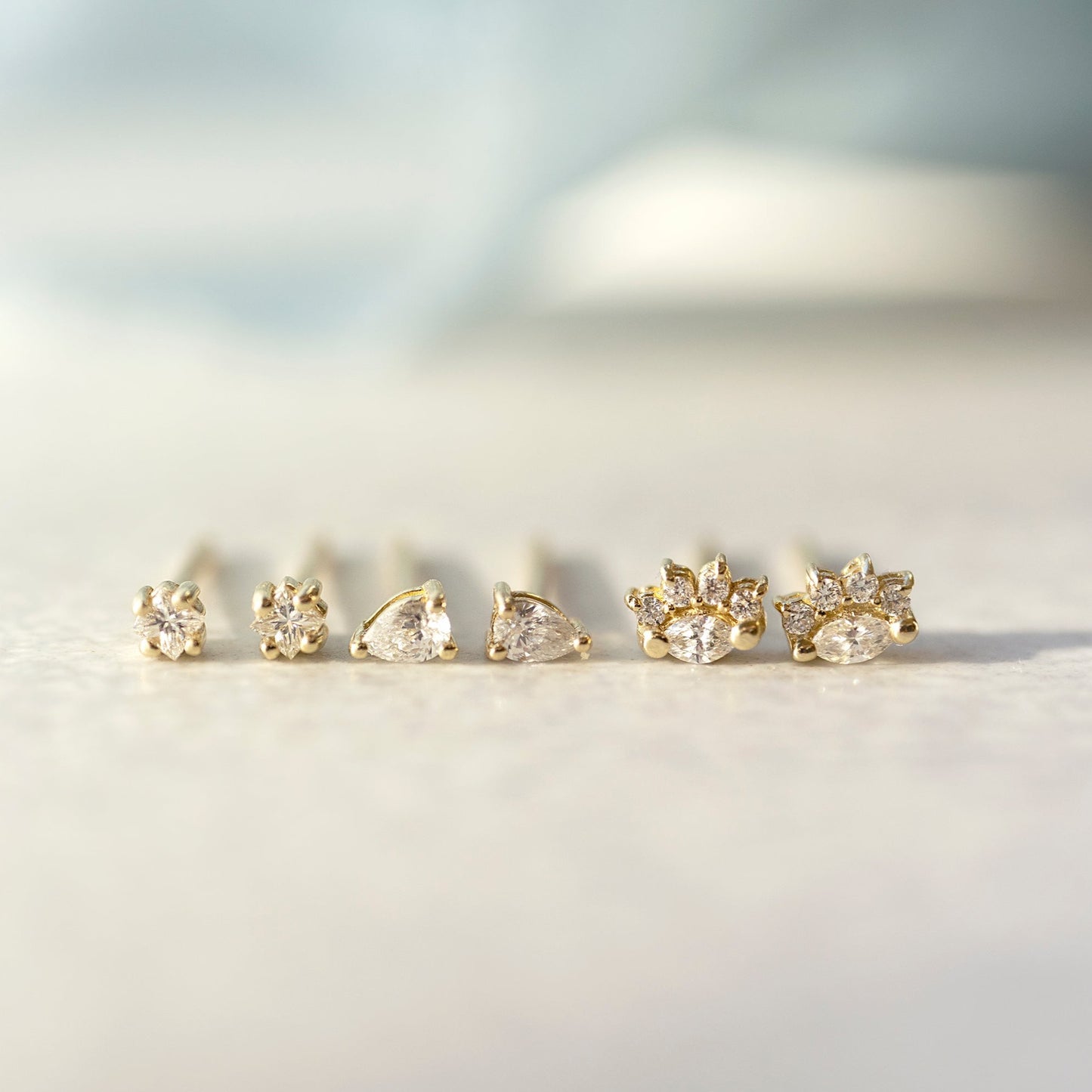 Tiny Diamond Pear Studs