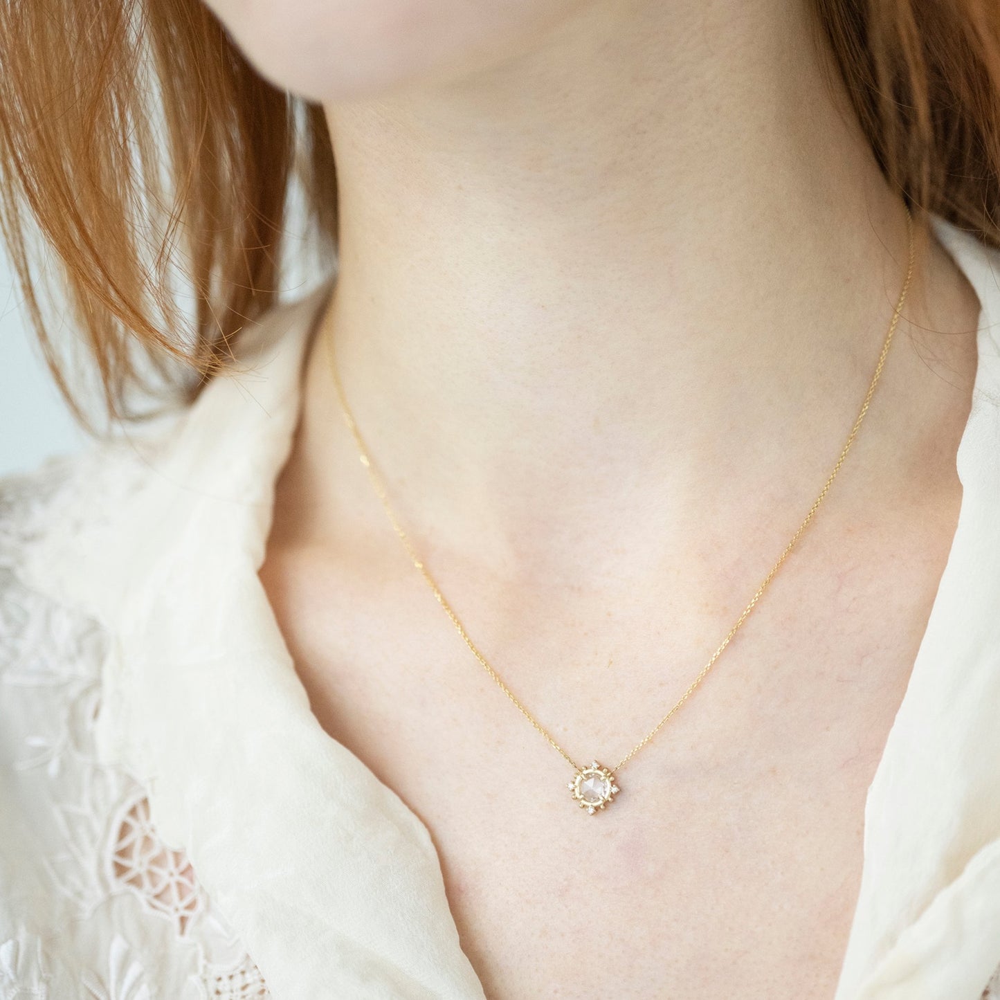 Rose Cut White Sapphire Burst Necklace 14K gold